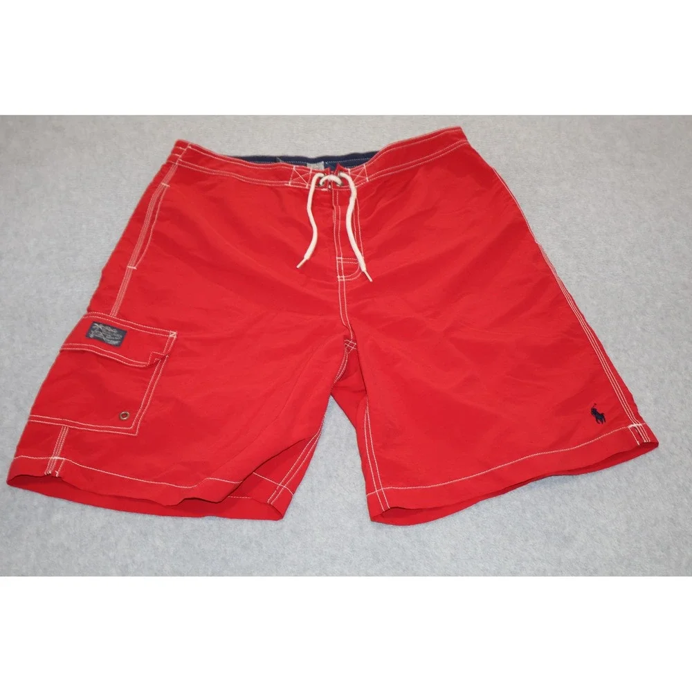 Polo Ralph Lauren Swim Shorts Mens Large Red Cargo Pocket Board Trunks
